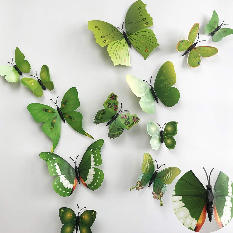 TVPHLLY 36pcs 3D Colorful Butterfly Wall Stickers DIY Art Decor Crafts for Party Nursery Classroom Offices Kids Girl Boy Baby Bedroom Bathroom Living Room Magnets and Glue Sticker Set1(Green-Single Wing) - Image 1